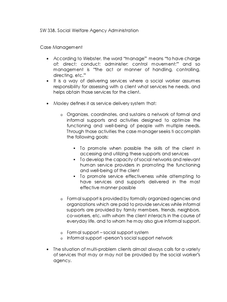 Case Management PDF Goal Social Work