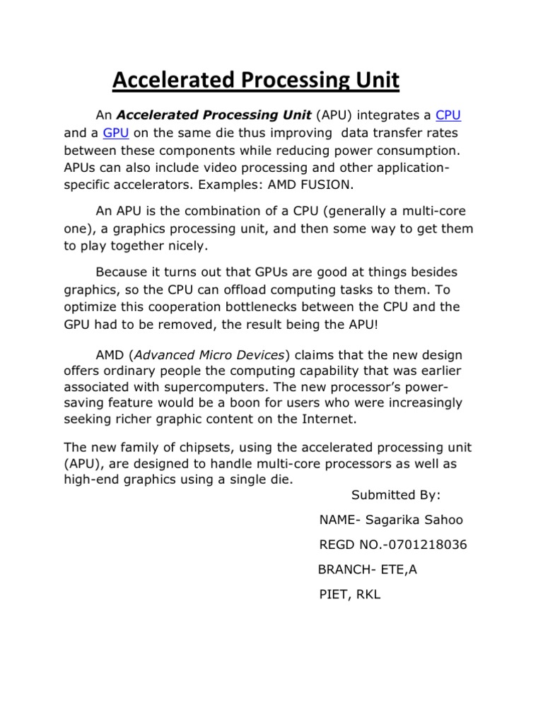 CPU GPU: (APU) Integrates A | PDF