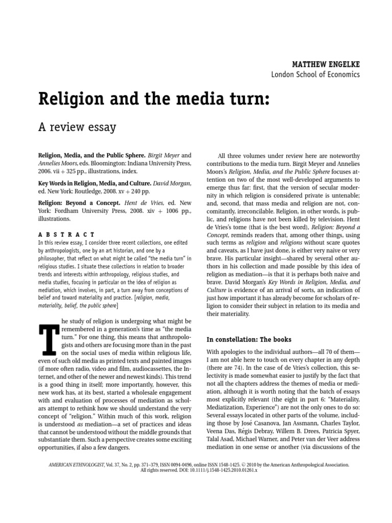 Religion And The Media Turn A Review Essay Download Free Pdf