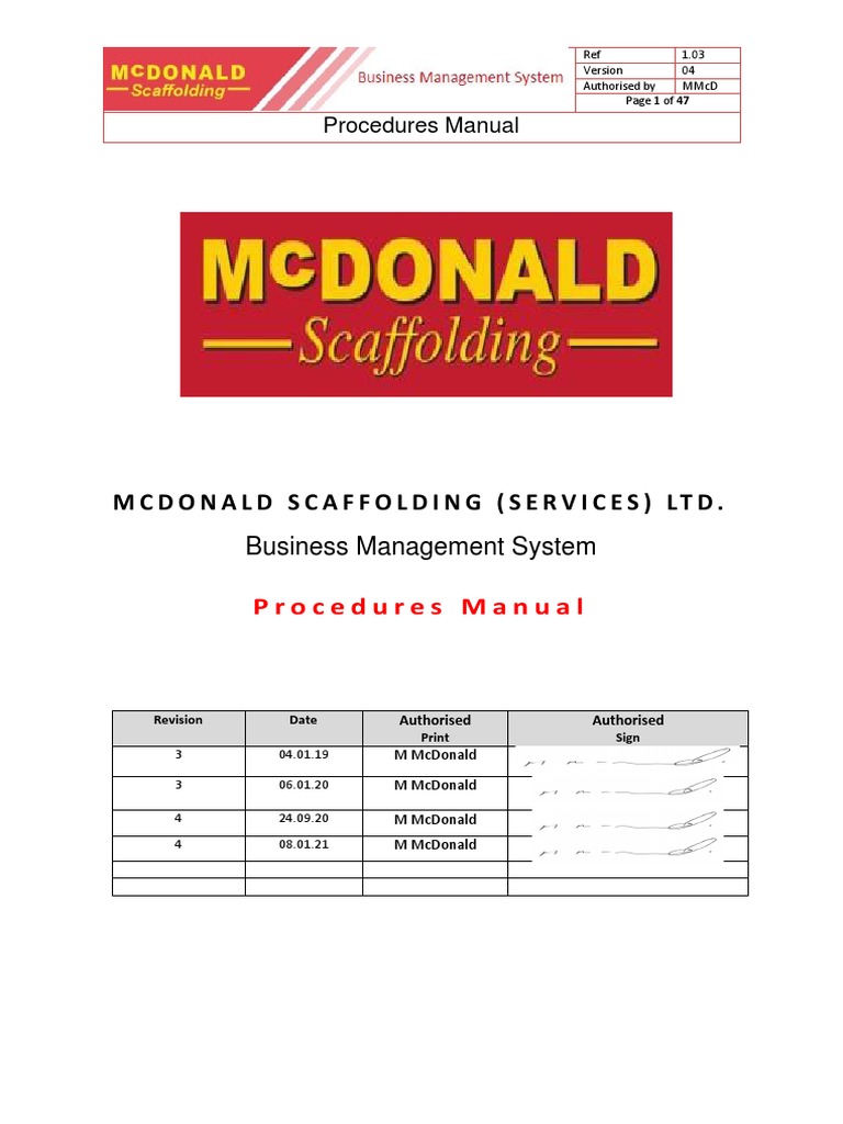 McDonald Scaffolding (Services) Ltd Procedures Manual A Comprehensive