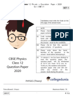 M¡ (VH$ (DKMZ (G¡Õmpývh$) : Cbse Physics Class 12 Question Paper 2020