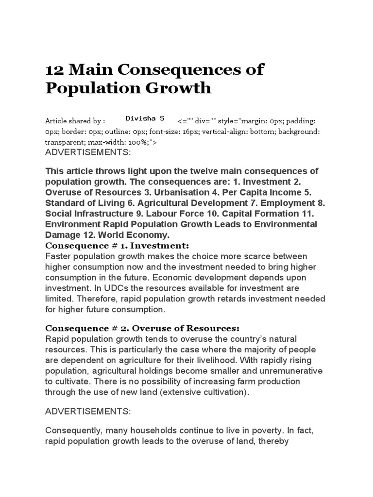 Consequences of Rapid Population Growth | PDF | Economic Growth ...