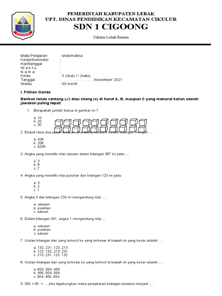 Soal Matematika Kelas 2 Sd Pdf