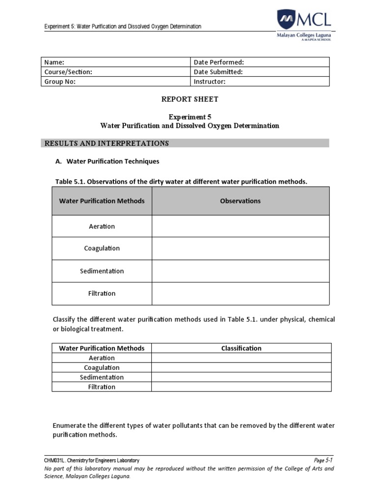 Water Purification & Oxygen Analysis | PDF | Water Purification | Water