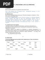 Unit 4: Phonemes and Allophones: A. Theory I. Phonemes