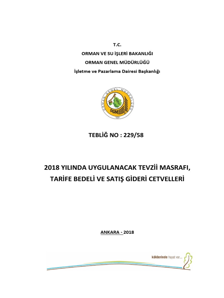 229-58 Sayılı Tebliğ (Tevzi Masrafı, Tarife Bedeli, Satış Gideri 2018 ...