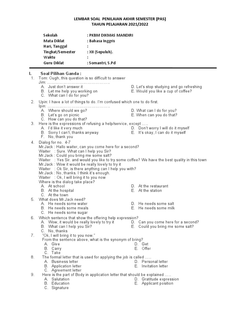 soal essay tentang job interview