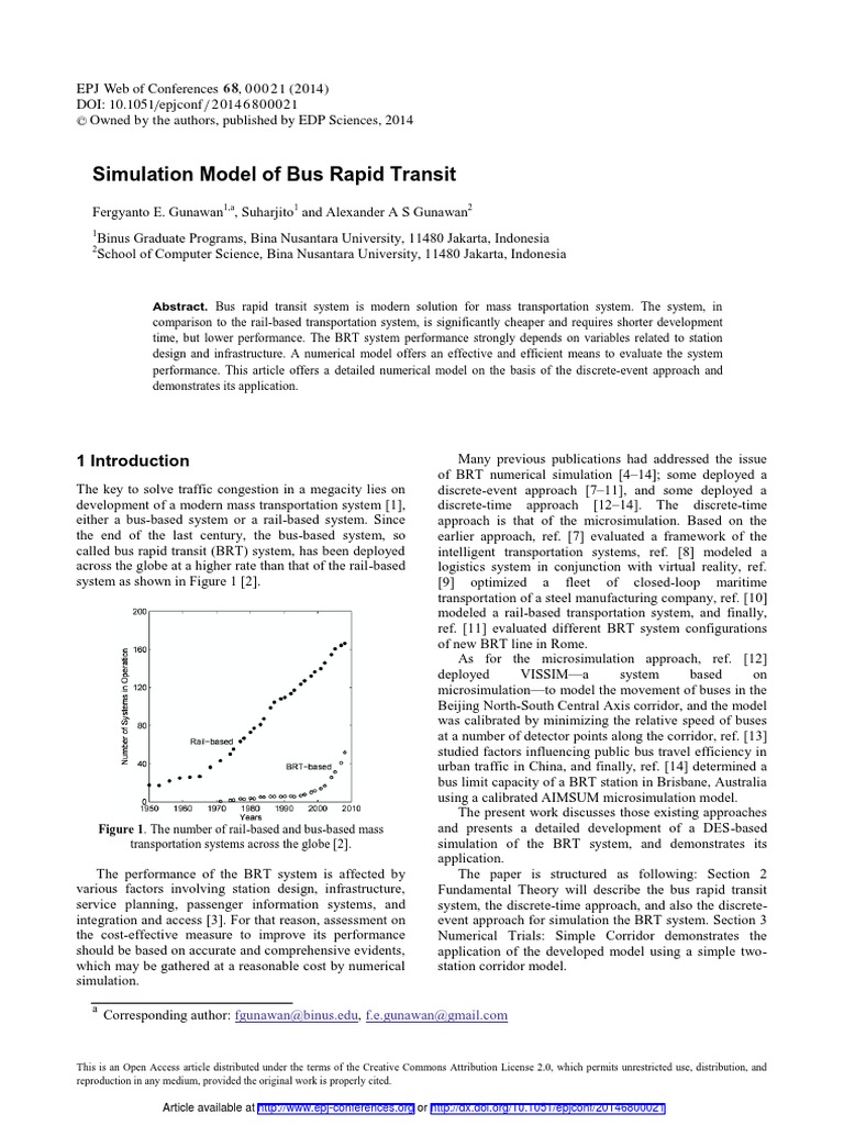 Simulation Model of Bus Rapid Transit PDF Bus Acceleration