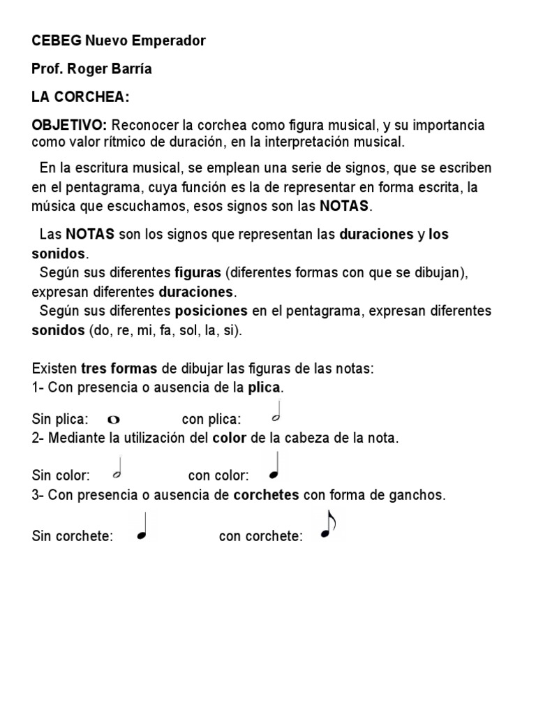 La Corchea: Figura Musical y Valor | PDF | Ritmo y medidor | Musicología