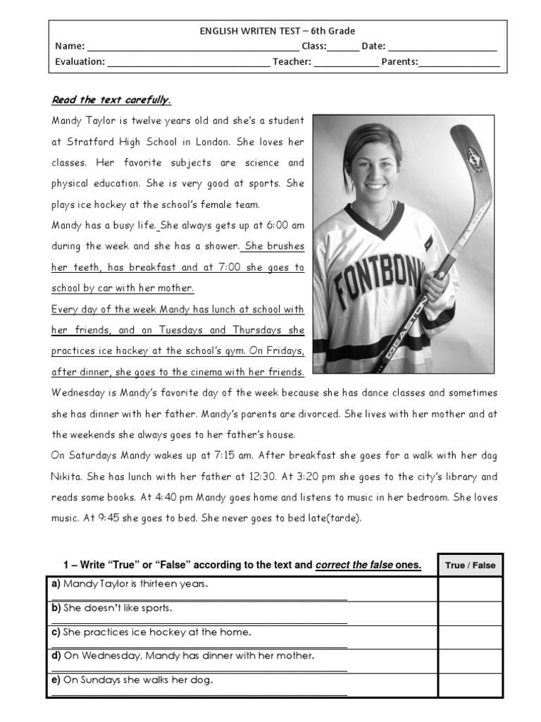 ENGLISH TEST Daily Routine Fev2010 | PDF | Sports & Recreation ...