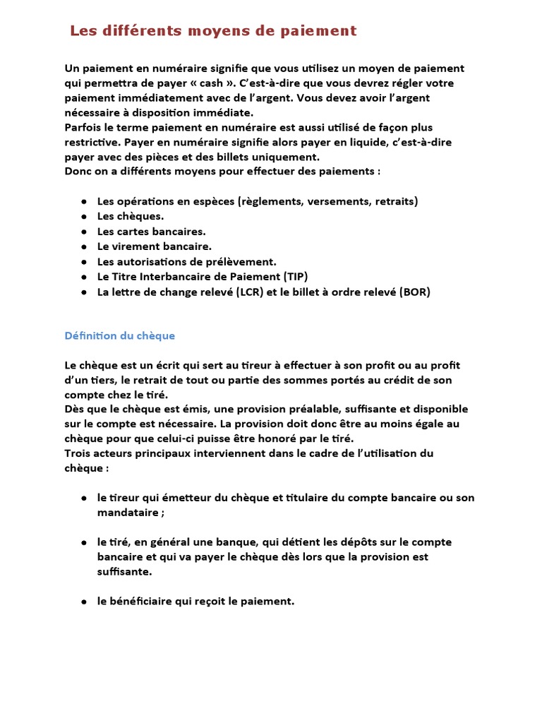 Les Différents Moyens de Paiement PDF