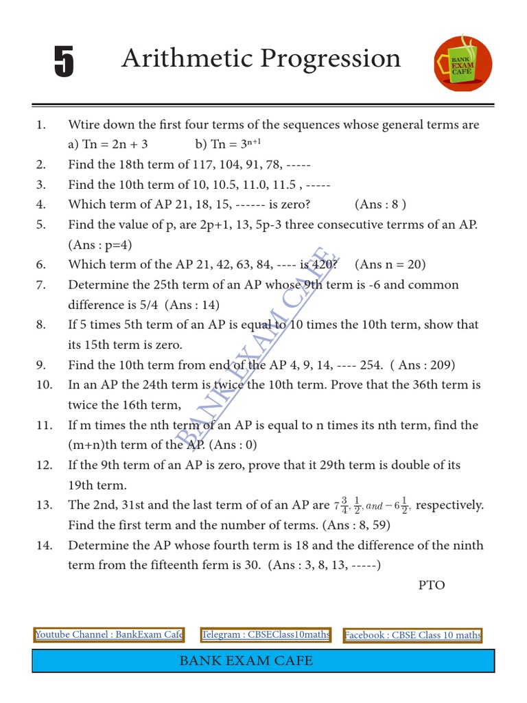 Arithmetic Progression Study Material Class 10 Maths PDF Mathematics