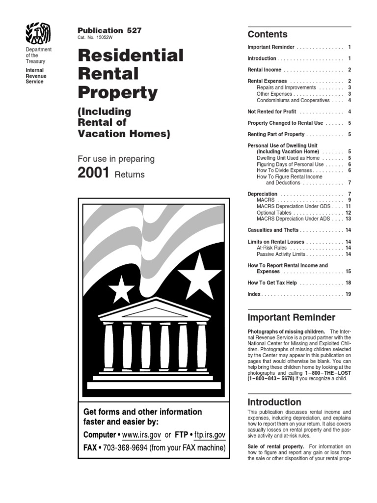 US Internal Revenue Service: p527 - 2001 | PDF | Renting | Expense