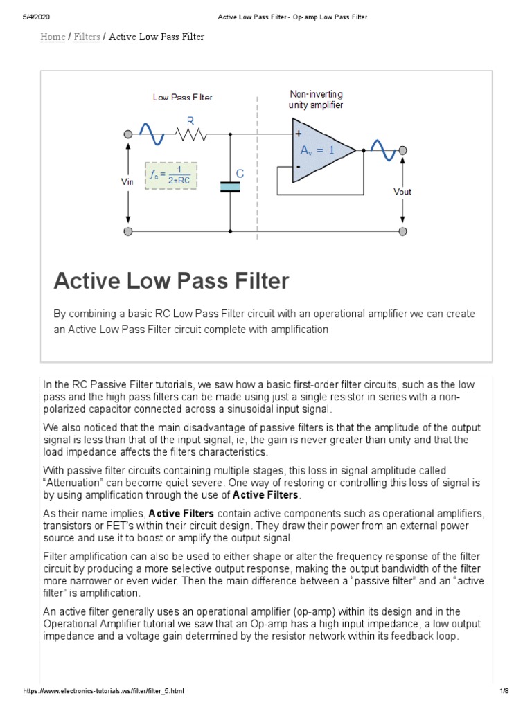 ELECOPAMPS7 Active Low Pass Filter OpAmp Low Pass Filter PDF