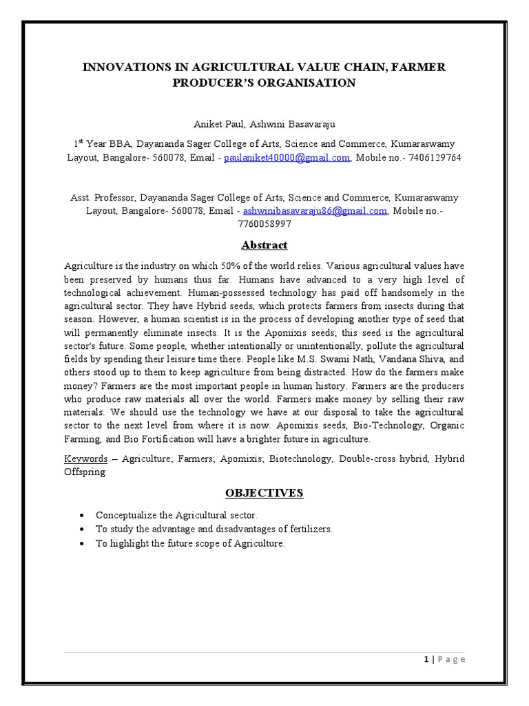 Innovations in Agricultural Value Chain | PDF | Agriculture | Fertilizer