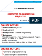 Computer Programming MR/ES 351: Department of Computer Science & Engineering