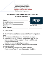 Mathematics 8 - Performance Task #1: 2 QUARTER - Week 1