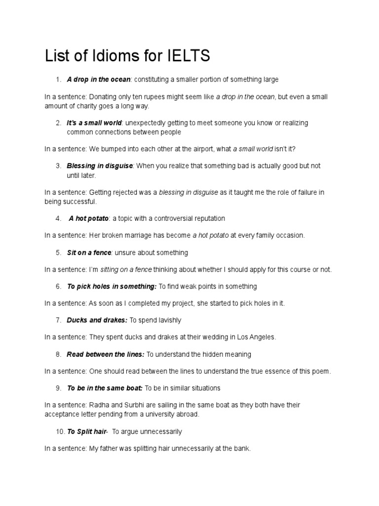 List of Idioms For IELTS | PDF | Foreign Language Studies | General Fiction