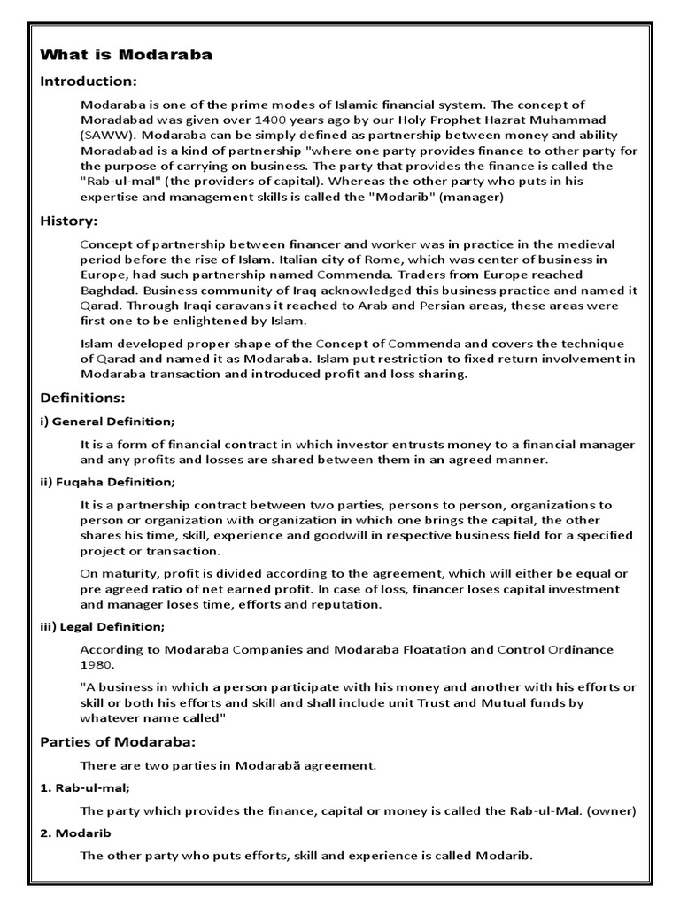 What Is Modaraba: I) General Definition | Download Free PDF | Investing ...