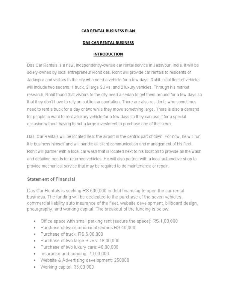 Car Rental Business Plan PDF Car Rental Car