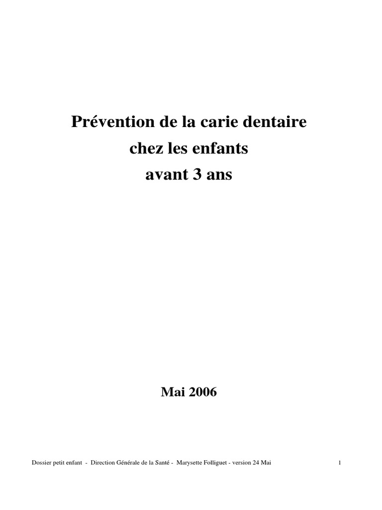 Prevention de La Carie Dentaire Chez Les Enfants Avant 3 Ans Descargar gratis PDF Dentiste
