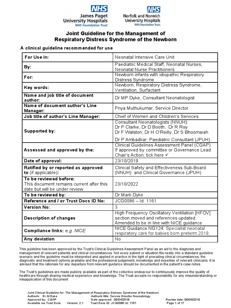 Newborn Respiratory Distress Guidelines | PDF | Preterm Birth ...