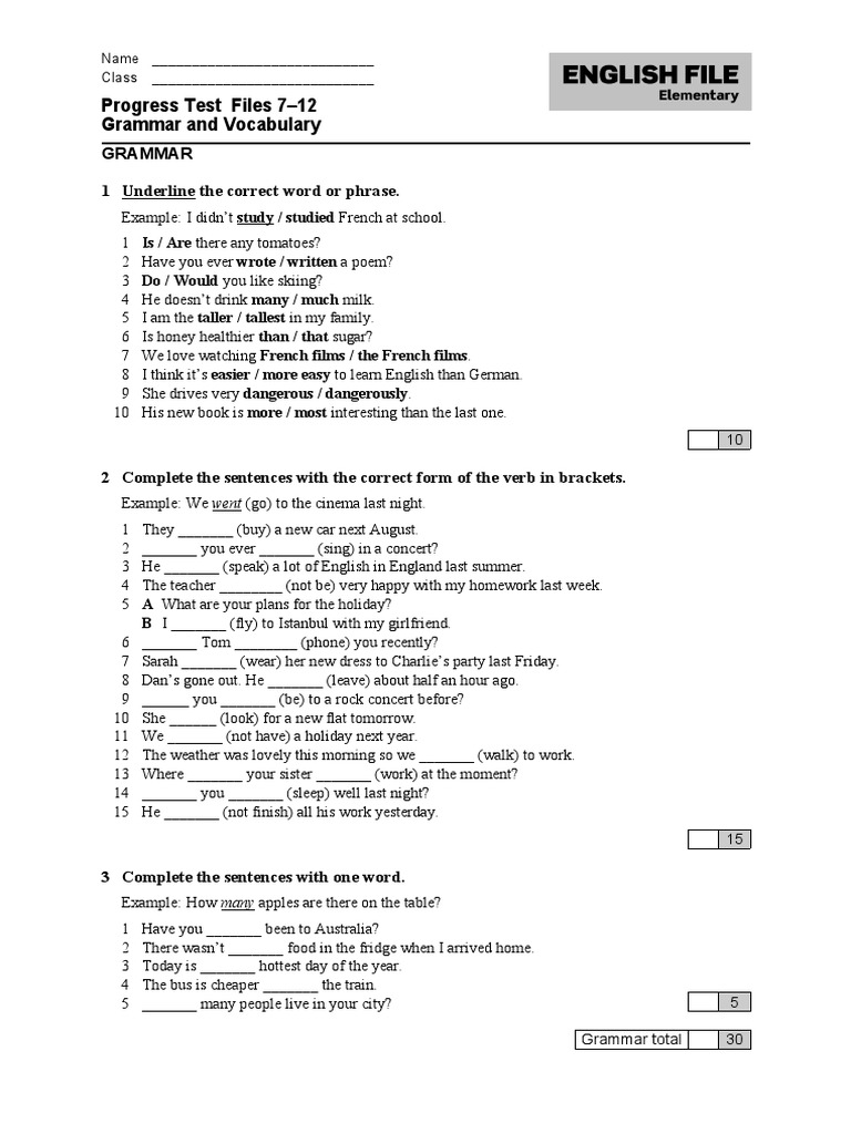 100A - 100B Progress Test 7-12 | PDF