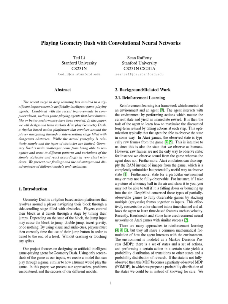 AI Agents for Playing Geometry Dash | PDF | Teaching Methods & Materials