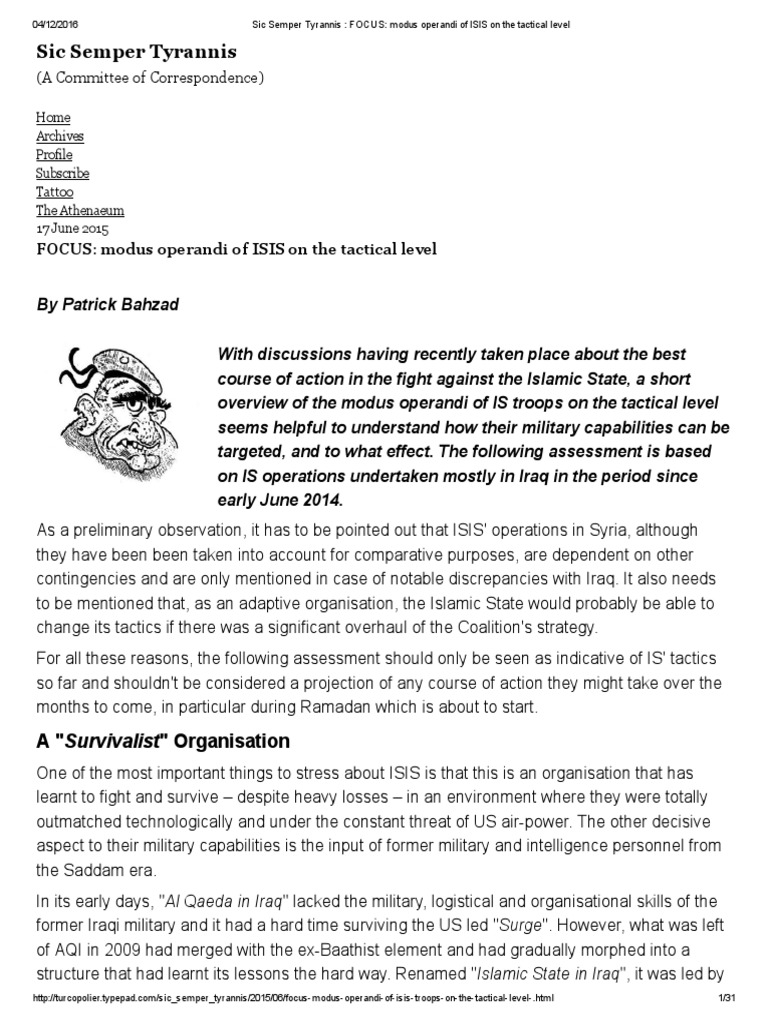 Sic Semper Tyrannis Modus Operandi of ISIS On The Tactical Level