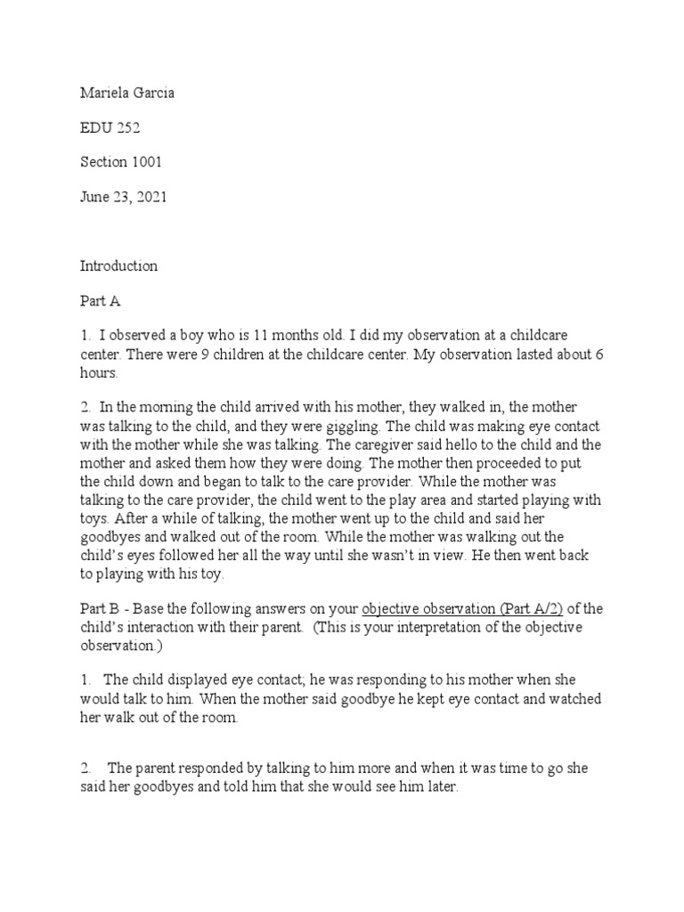 Attachment Observation Assignment | PDF | Attachment Theory | Caregiver