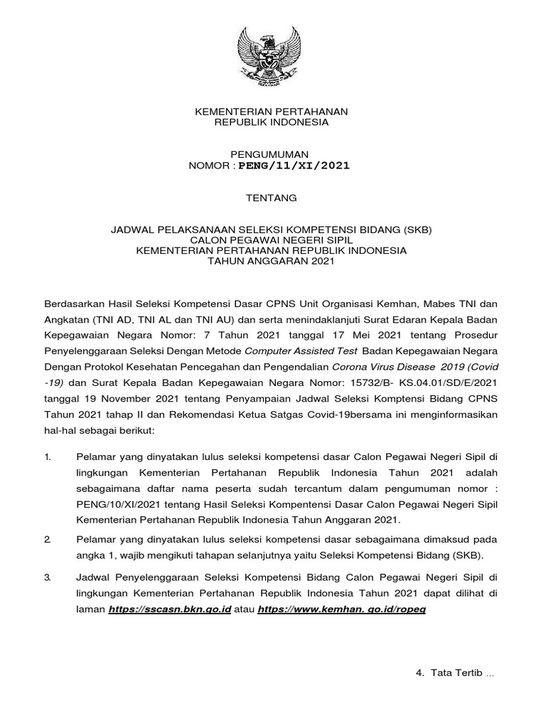 Pengumuman jadwal skb jabatan instansi cpns kemhan 2021 oib 16 pdf