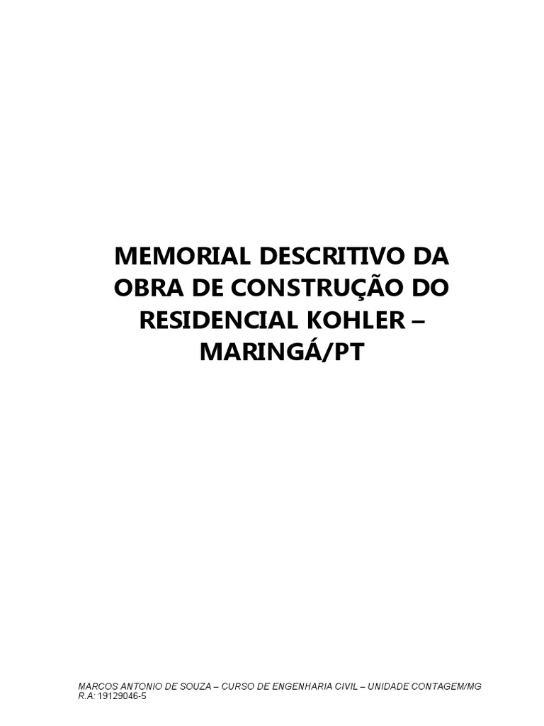 Memorial Descritivo Residencial | PDF | Argamassa (alvenaria) | Viga