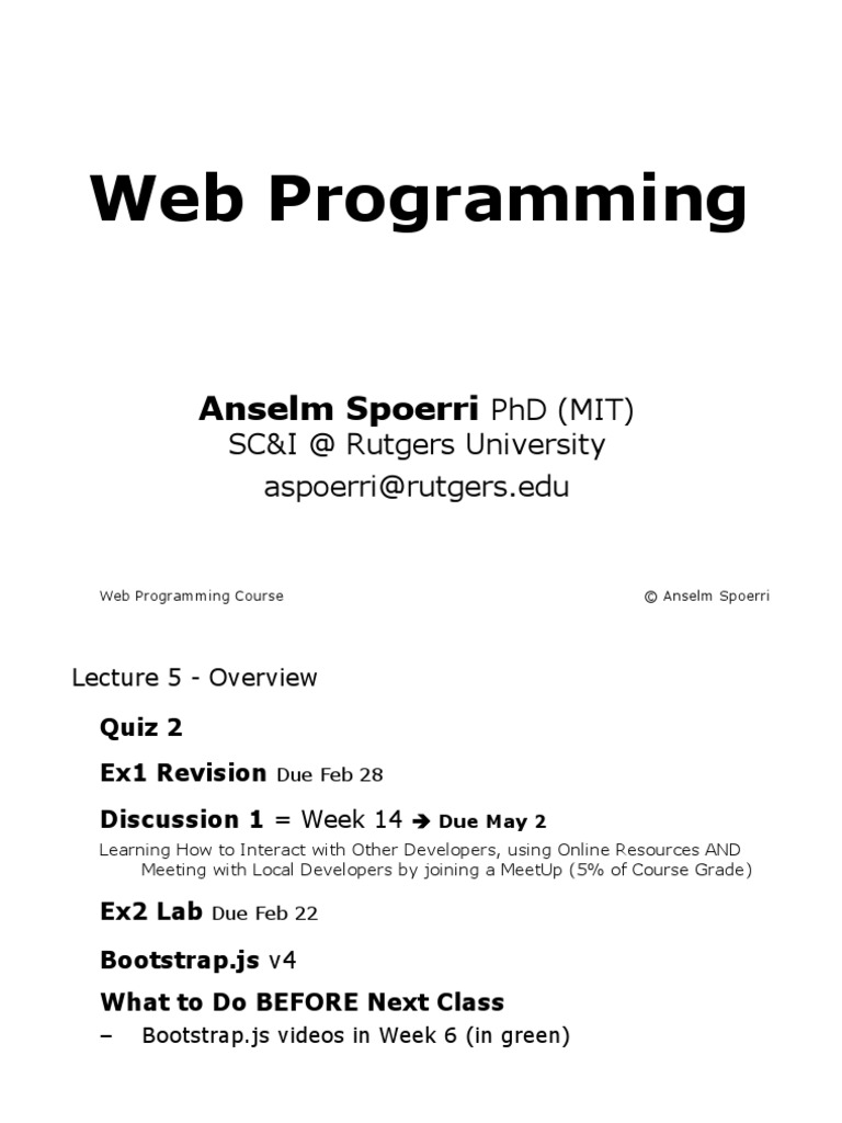 Web Programming: Anselm Spoerri | PDF | Bootstrap (Front End Framework ...