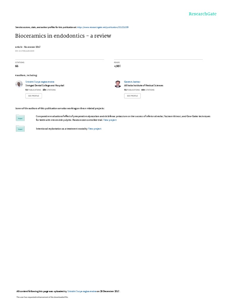 Bioceramics in Endodontics A Review Download Free PDF Bioceramic