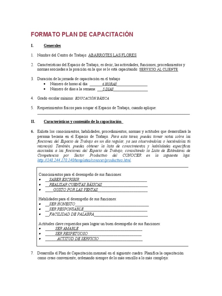 Formato Plan de Capacitación | PDF | Negocios