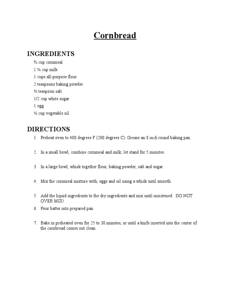 Cornbread | PDF | Cooking, Food & Wine