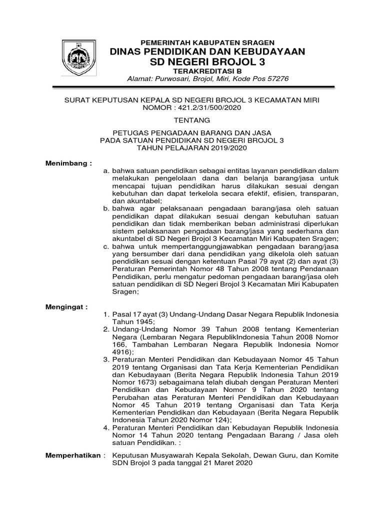 SK Petugas Pengadaan Barang Dan Jasa | PDF