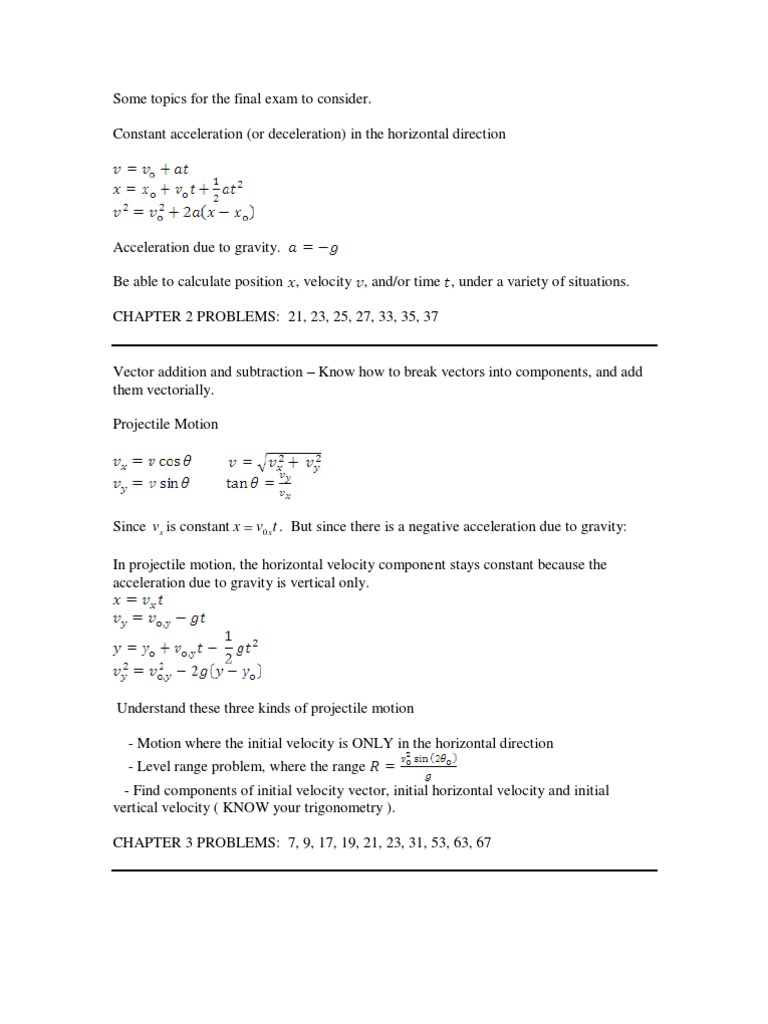 Final Exam Topics in Physics | PDF | Acceleration | Force