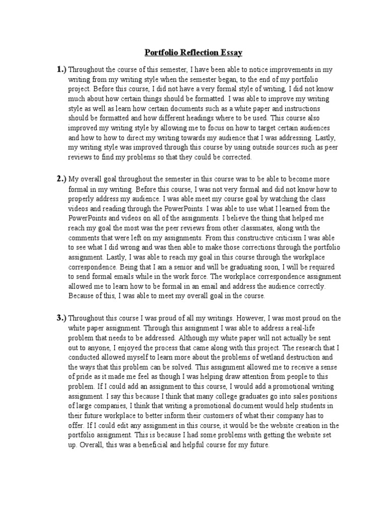 Portfolio Reflection Essay Final PDF Microsoft Power Point Essays
