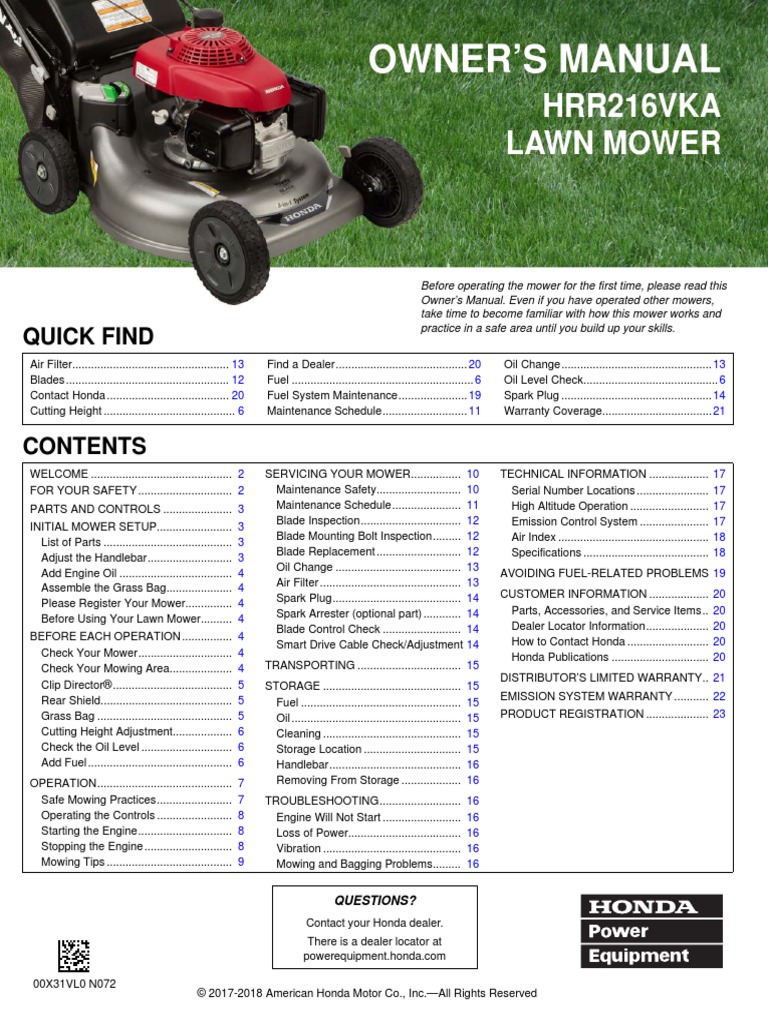 Honda GCV160 Lawn Mower Manual PDF Mower Lawn Mower