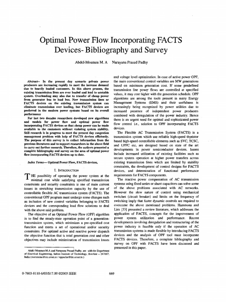 Optimal Power Flow with FACTS Devices | PDF | Electric Power ...