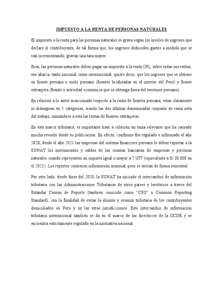 Impuesto a la Renta Personas Naturales | PDF