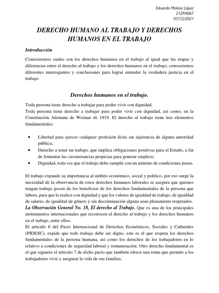 Derechos Humanos en El Trabajo | PDF | Derechos humanos | Derecho laboral