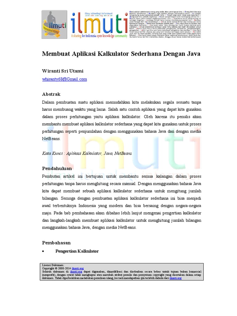 Adoc - Pub - Membuat Aplikasi Kalkulator Sederhana Dengan Java | PDF