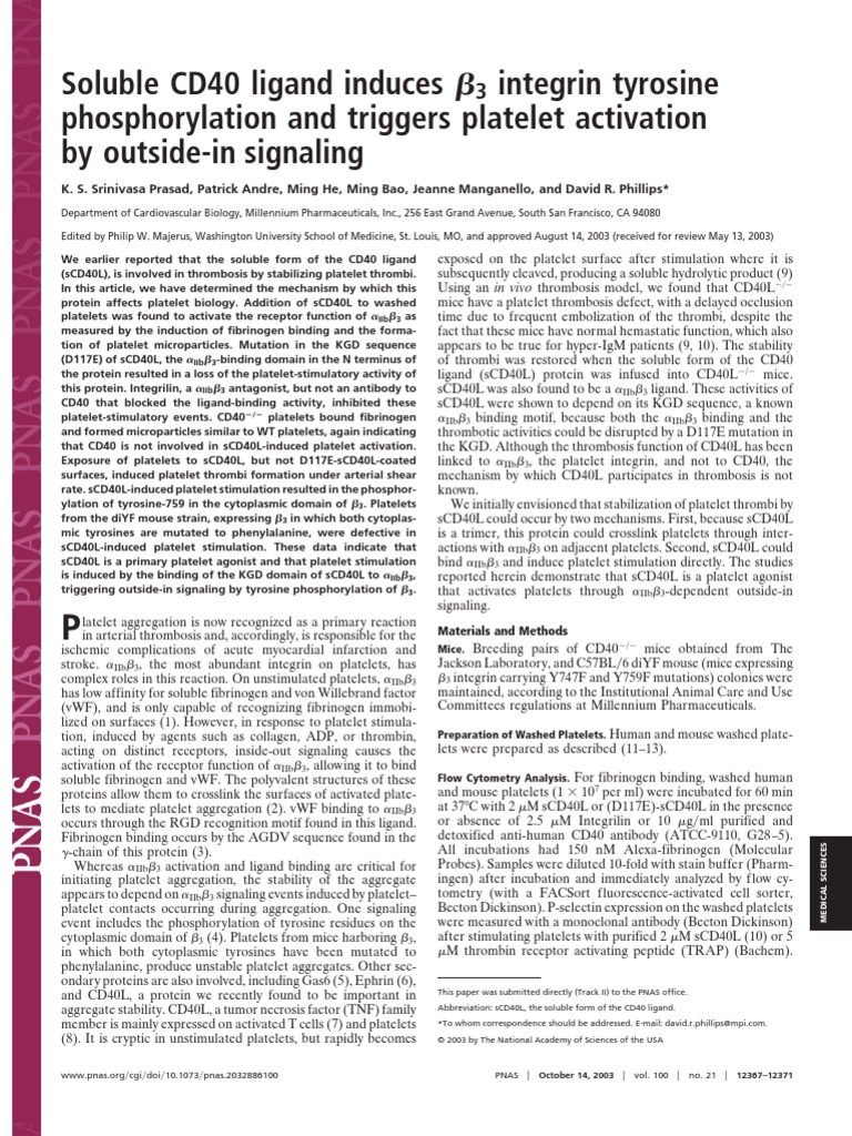 Soluble CD40 Ligand Induces | PDF | Integrin | Platelet