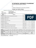 I.K.Gujral Punjab Technical University Jalandhar: Grade Cum Marks Sheet