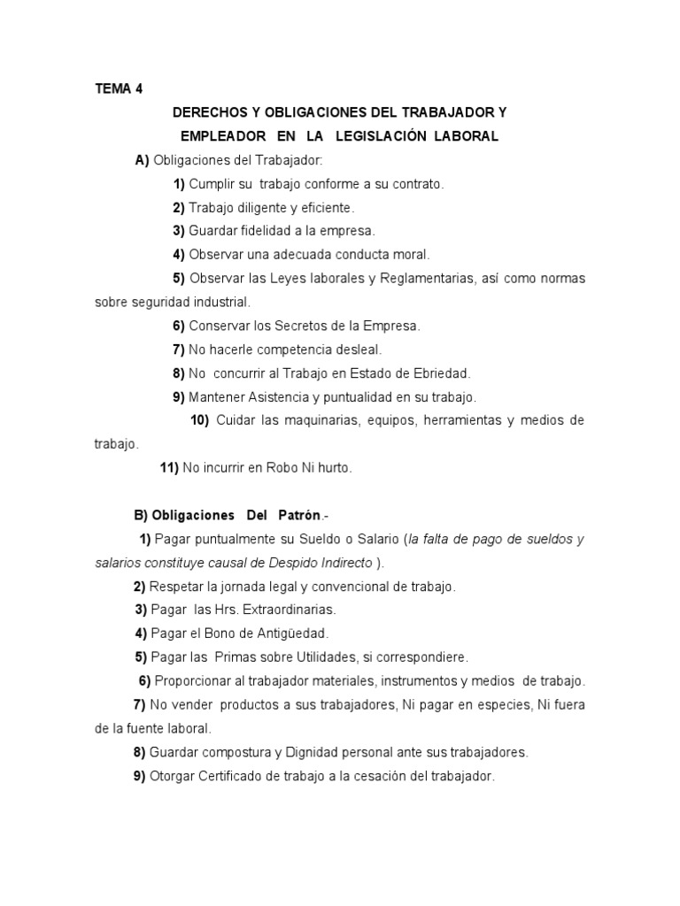 Derechos y Obligaciones Laborales | PDF | Salario | Derecho laboral