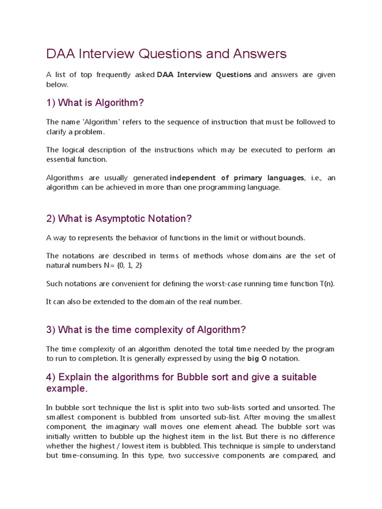 DAA Interview Questions & Answers Guide | PDF | Dynamic Programming ...