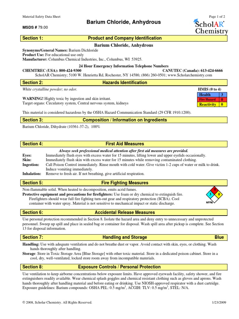 Barium Chloride, Anhydrous PDF Dangerous Goods Firefighter