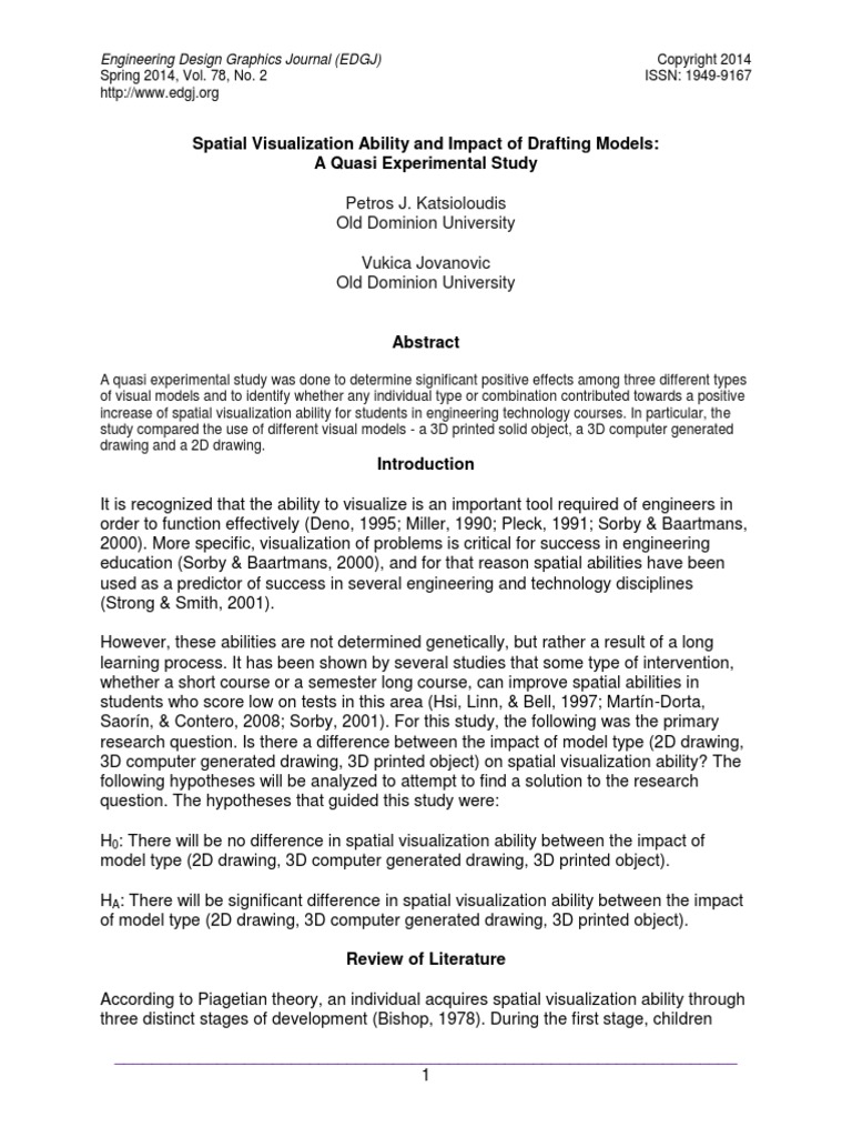 Spatial Visualization Ability and Impact of Drafting Models: A Quasi ...